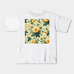 Yellow Flowers and Green Leaves Pattern Kids T-Shirt